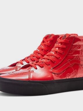 2018 David Bowie Vans Women's High-Top Sneakers in Glossy Red with Black Sole